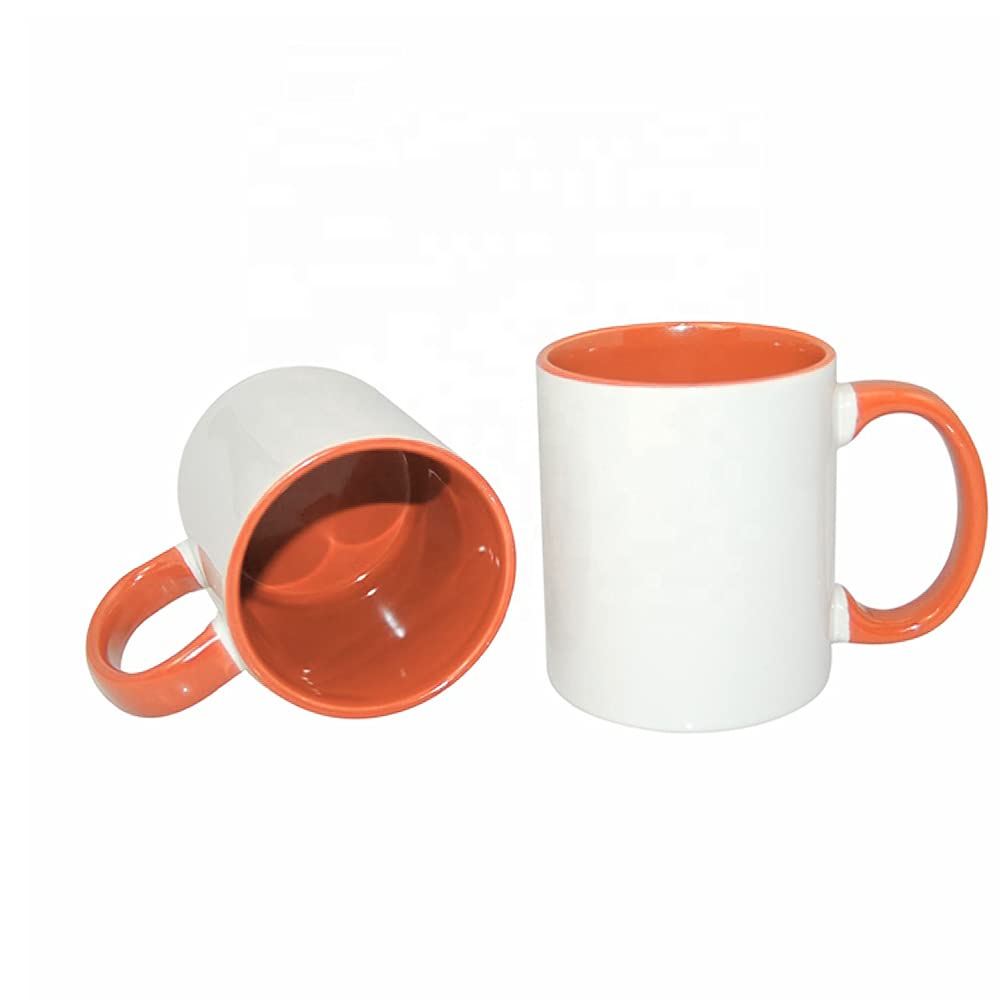 MR.R 11oz Set of 6 Sublimation Blank Coffee Mugs,Cup Blank White Mug Cup  with Orange Color Mug Inner and Handle 